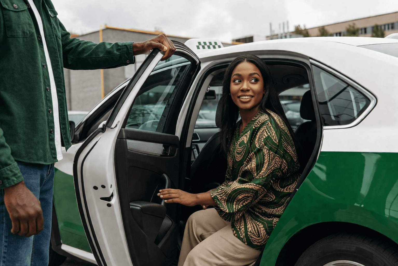 Woman entering car